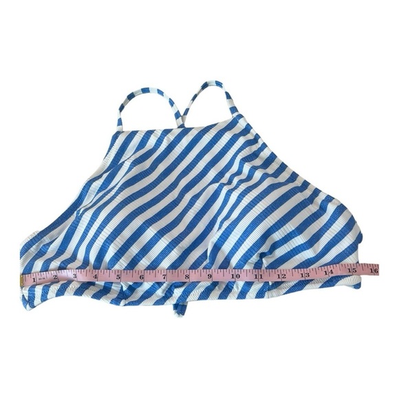 Jessica Simpson blue white metallic stripe lickety-split high neck halter swim - Picture 6 of 11